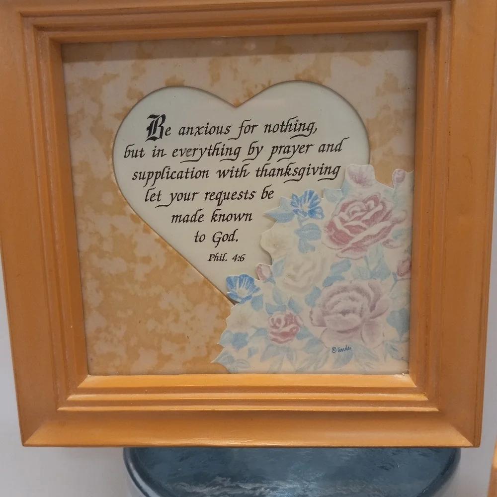HOME Interiors Comforting Framed Matted Scriptures in Heart Shape Art W/Flowers